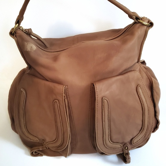 Abro Handbags - Abro Large Brown Leather Hobo Bag Zip Top